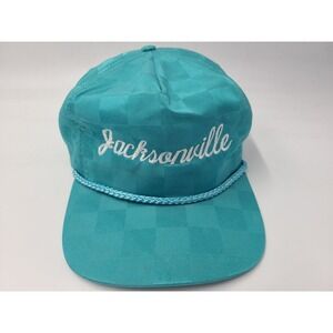 Vintage Jacksonville Script Nylon Rope Zip Strapback Adjustable Hat Cap Men Teal
